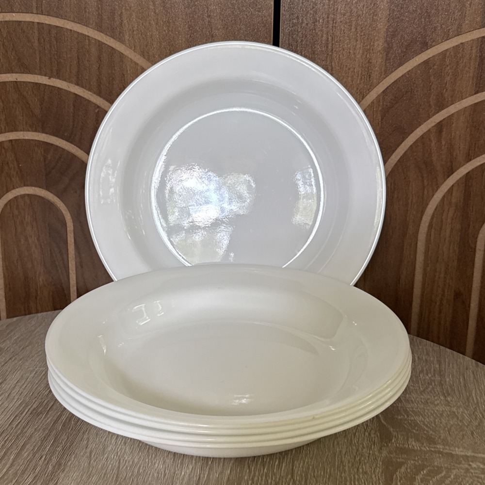 Corelle Round Rimmed Soup Pasta Dish Bowl Frost White 8.5" & 1" rim EUC Set Of 5